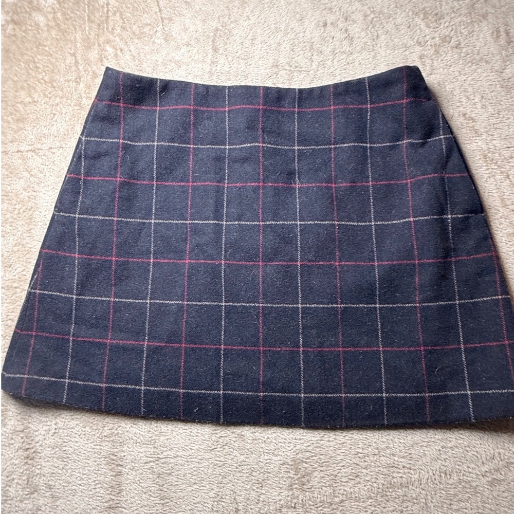 Uniqlo Navy Blue Red Windowpane Plaid Wool Blend Mini Skirt Size 12 Academia